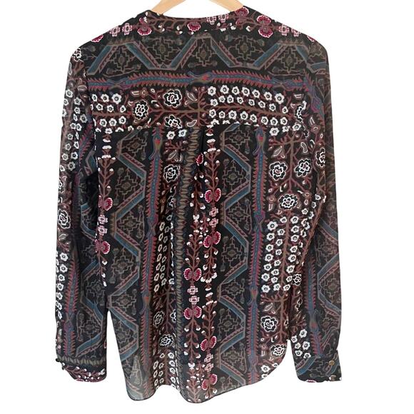 VERONICA BEARD Lowell Blouse Floral Paisley Black Brown Sheer Top Long Sleeves 4 - Picture 4 of 10